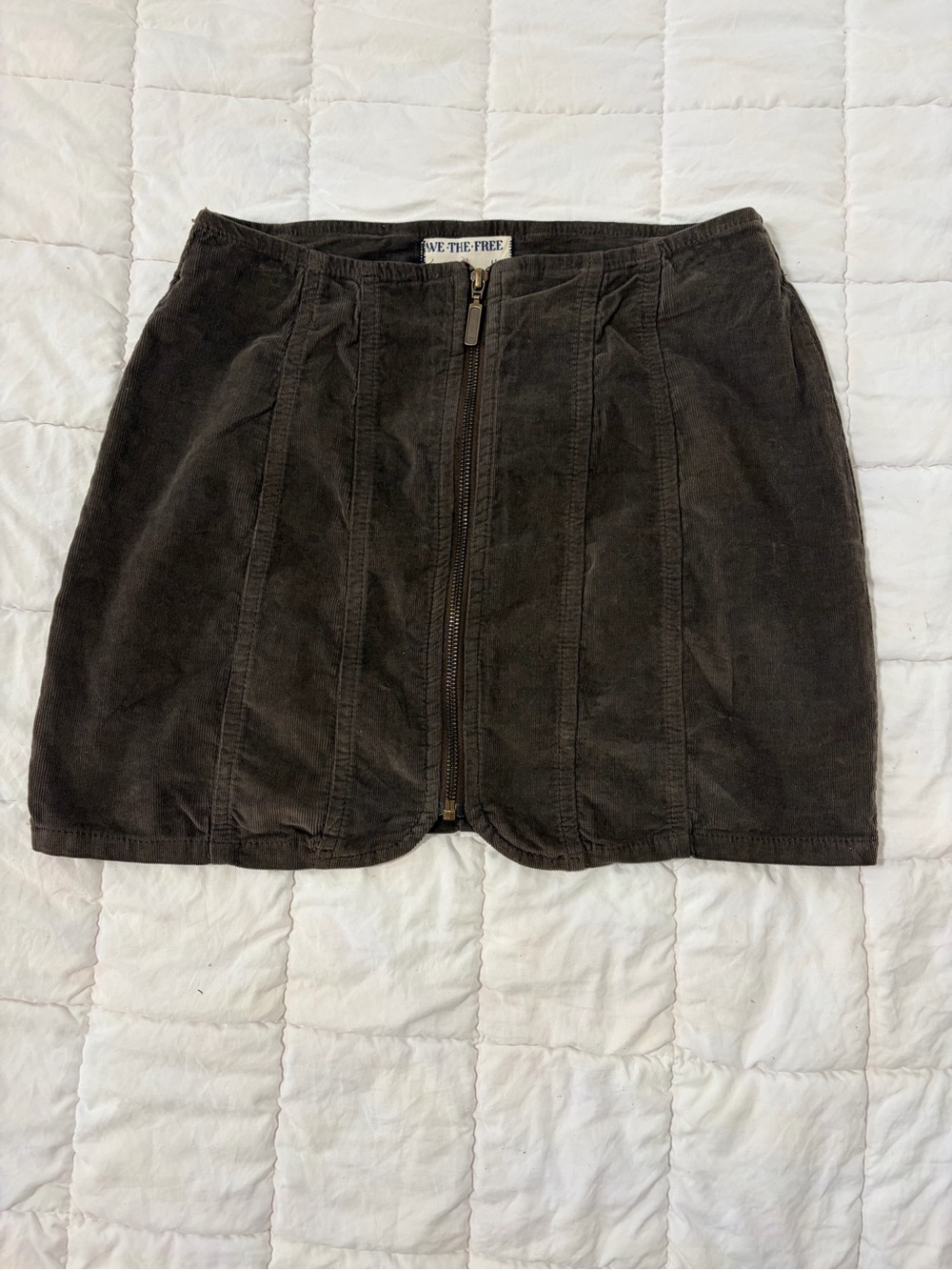 We The Free Dark Brown Corduroy Front-Zip Mini Skirt